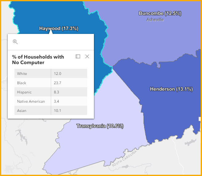 Haywood County NC % of Households  with NO Compute