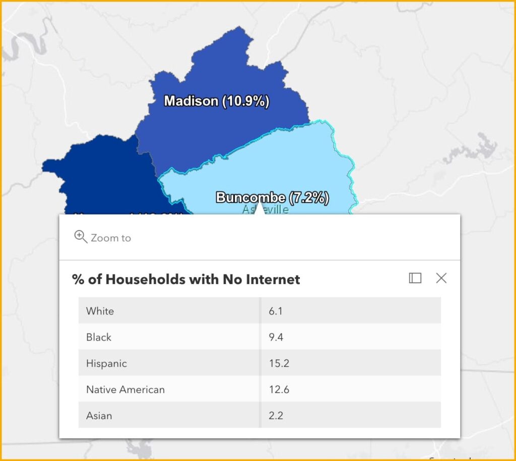 Buncombe County % of households with no internet.  